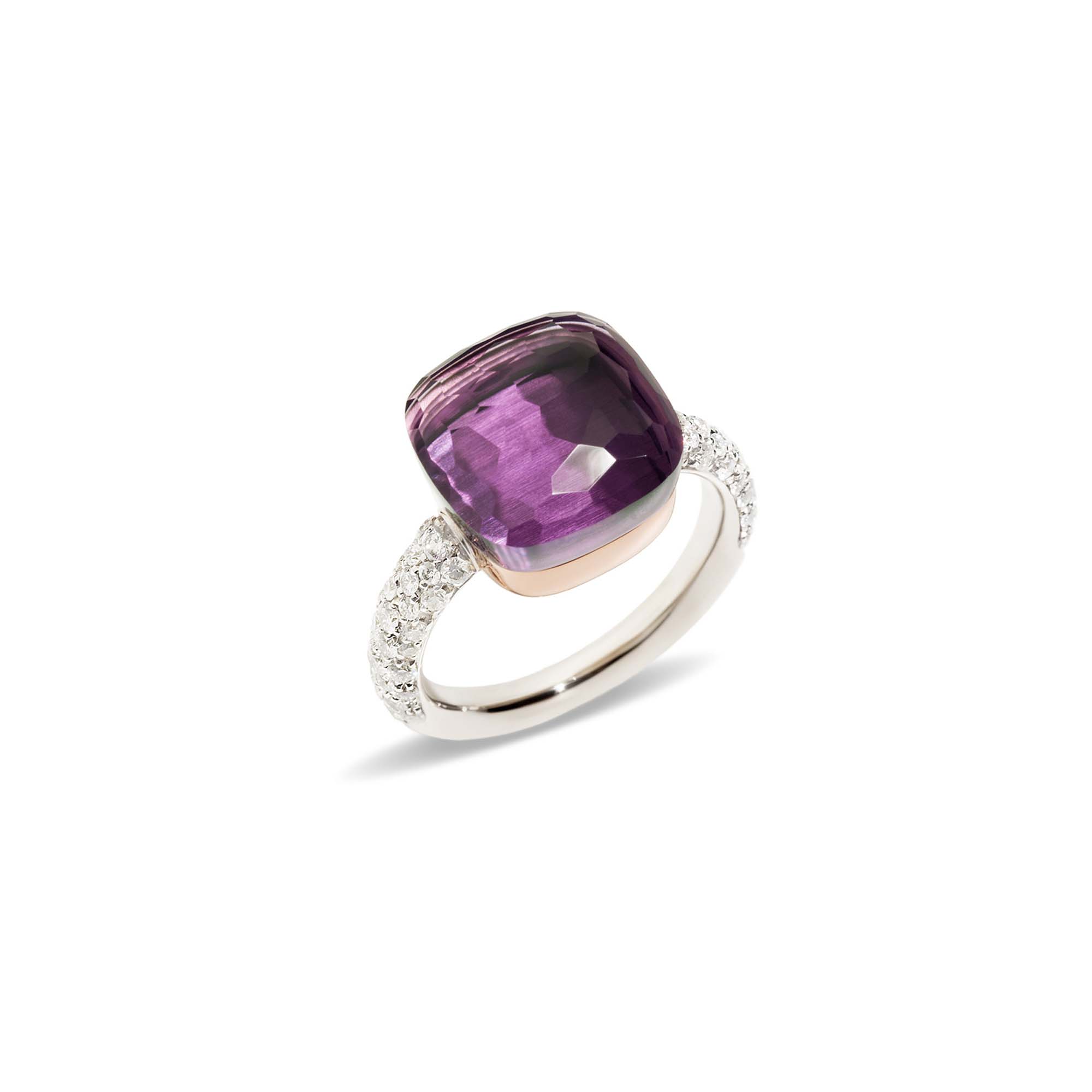 Pomellato Nudo 18k Rose and White Gold Amethyst and Pave Diamond Ring