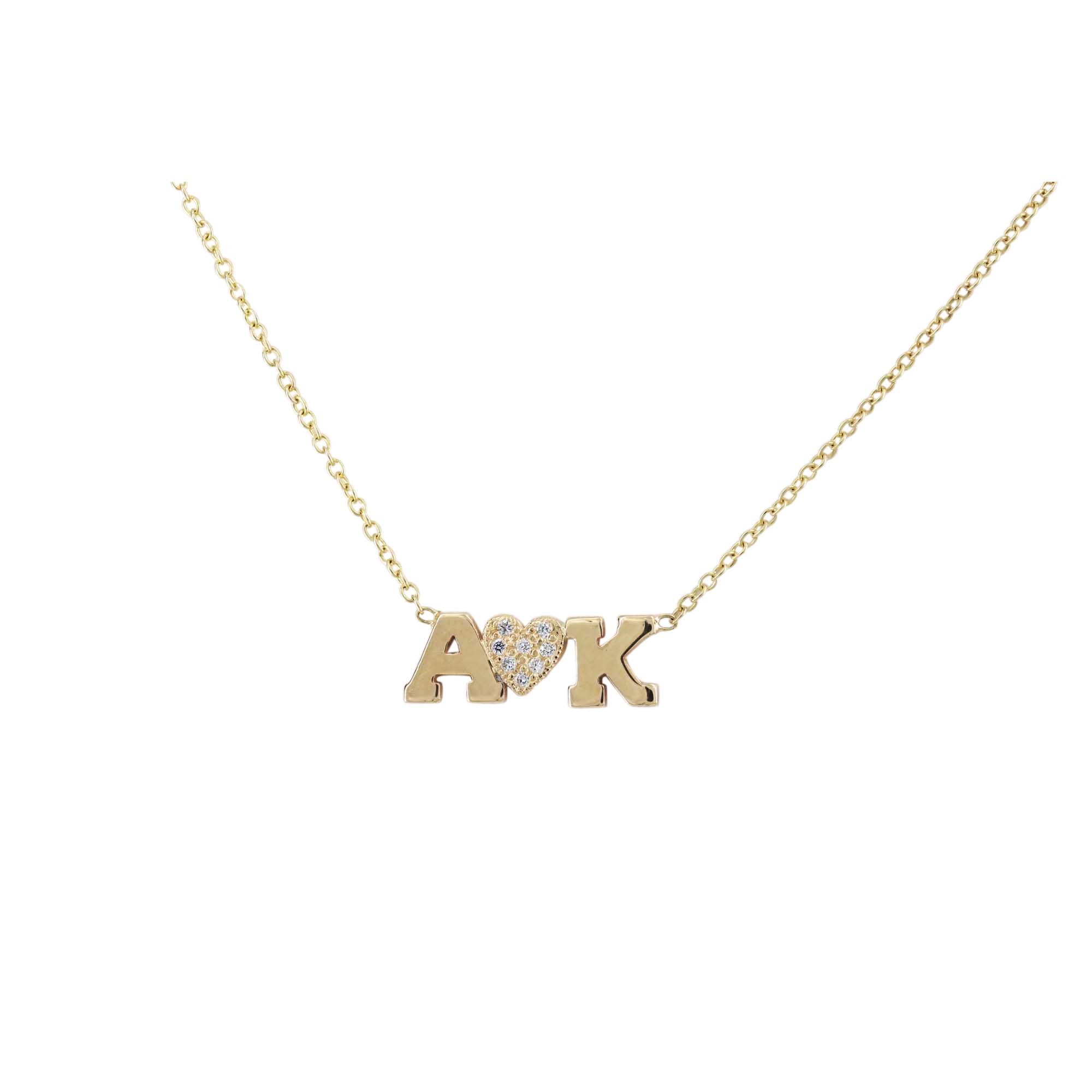 Zoë Chicco 14K Gold 2 Initial Letters & Diamond Heart Necklace 14K Rose Gold / 14-15-16