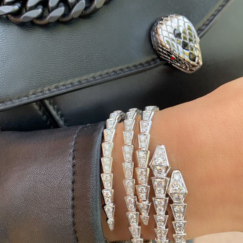 Petra on Instagram: “The power of the jewellery @bulgari ❤️ Wearing pieces  from Serpenti Viper … | Bvlgari jewelry, Diamond bracelet design, Bangles  jewelry designs