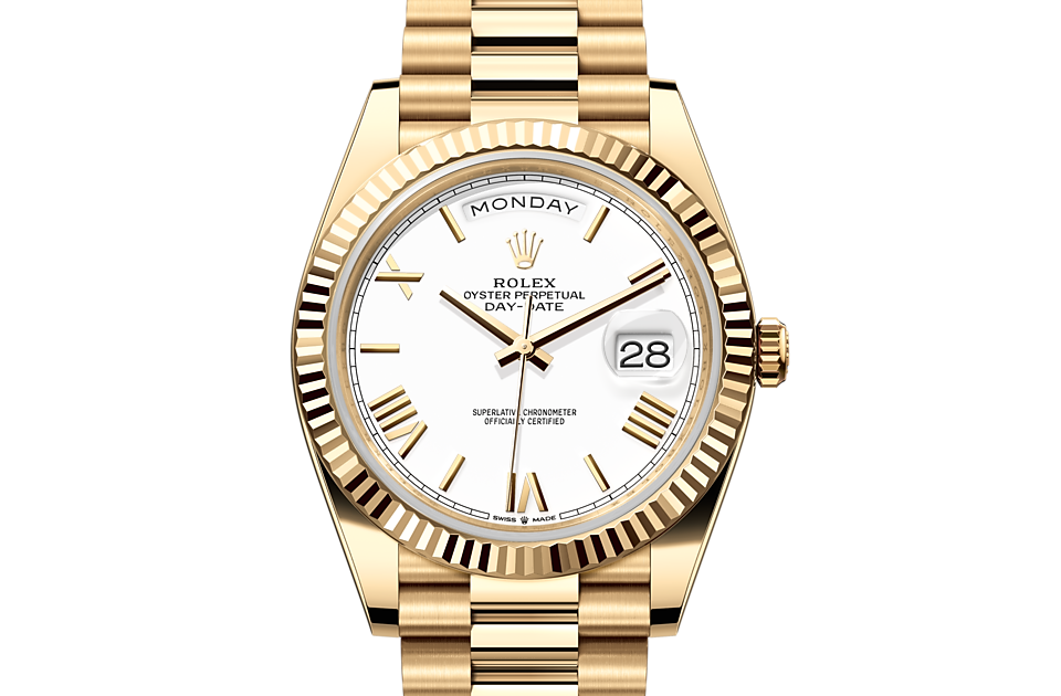 Rolex Day-Date 40 Yellow Gold Champagne Roman Dial Fluted Bezel ...