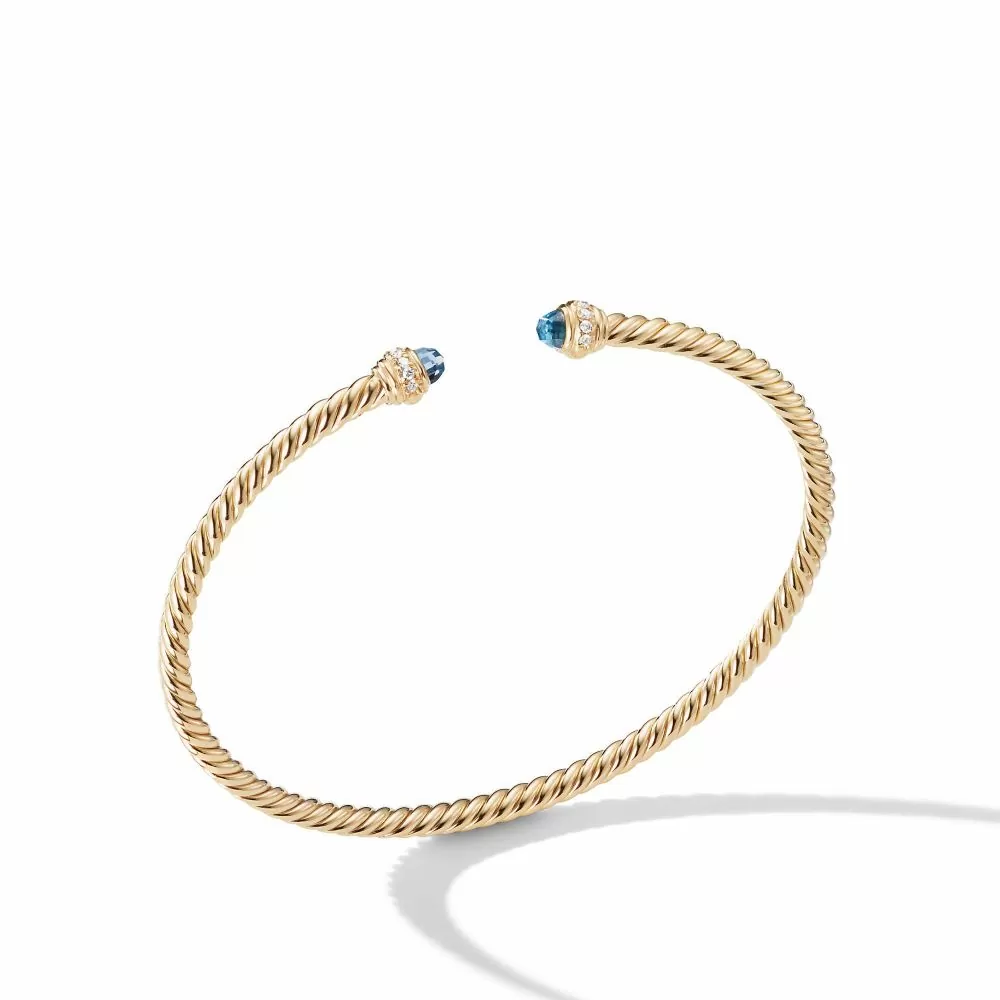 David Yurman Cable Spira Bracelet in 18K Gold with Hampton Blue Topaz and Diamonds