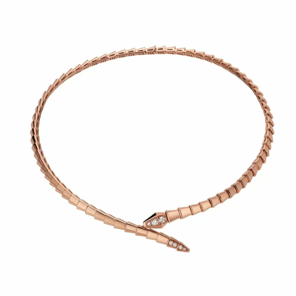 Bvlgari Serpenti Viper 18k Rose Gold Pave Diamond Necklace
